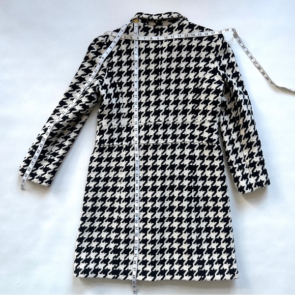 COFFEESHOP BLACK/WHITE HOUNDSTOOTH WOOL BLEND TAILORED PEACOAT TRENCH COAT SzL - Picture 13 of 13